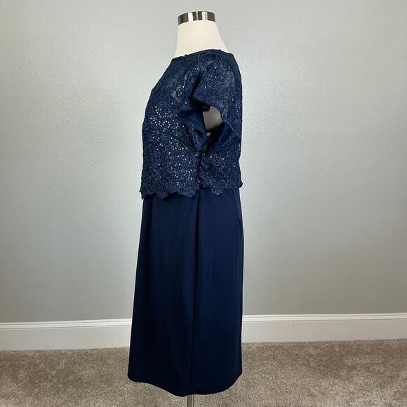 Adrianna Papell Sequined Lace Cocktail Dress Size 20W Blue Short Sleeve Sheath - Picture 5 of 14